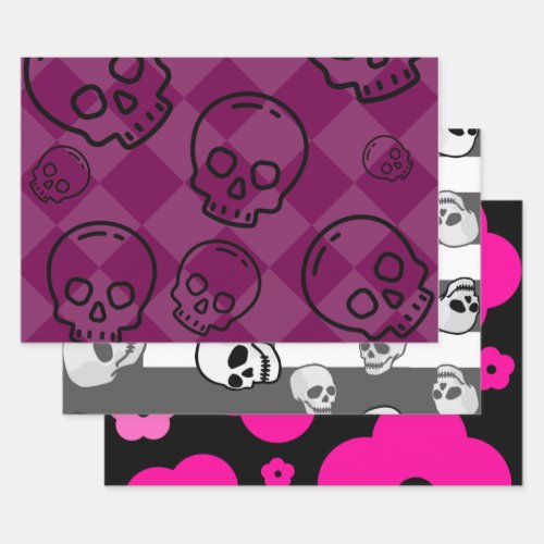 skulls and flowers or punk goth emo gifts wrapping paper sheets