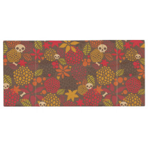 Skulls and flowers. wood USB flash drive