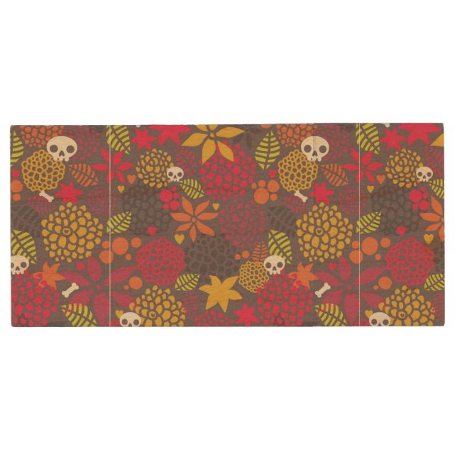Skulls and flowers. wood USB flash drive (Front)