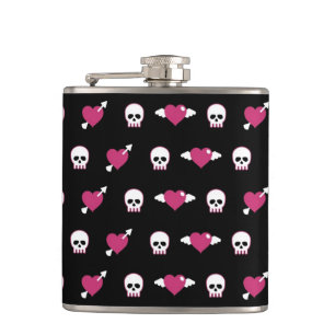 Skulls and hearts flask