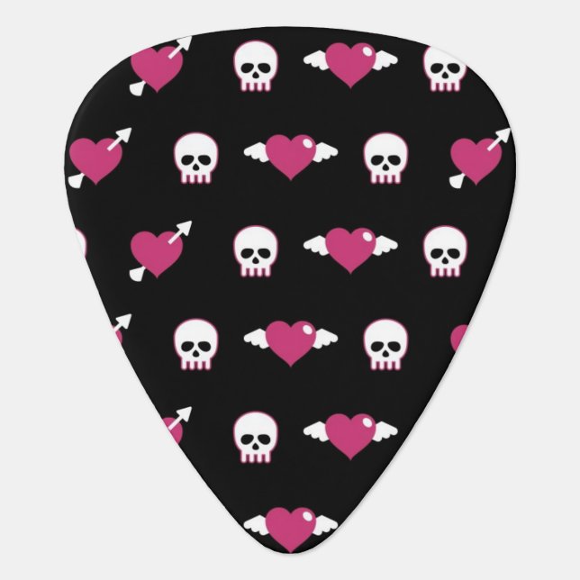 Skulls and hearts guitar pick (Front)