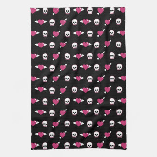 Skulls and hearts kitchen towel