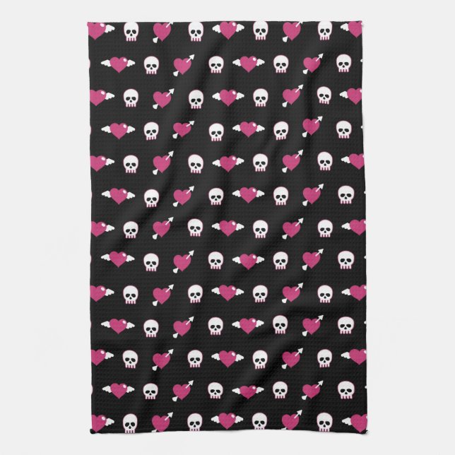 Skulls and hearts kitchen towel (Vertical)