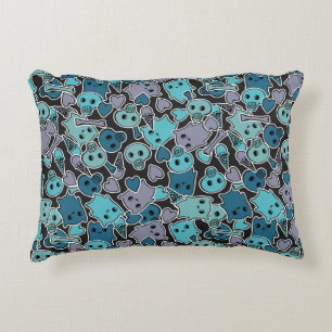 Skulls, and hearts on black background 2 accent pillow
