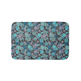 Skulls, and hearts on black background 2 bathroom mat