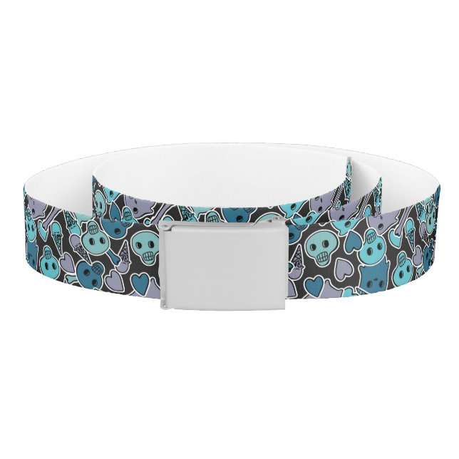 Skulls, and hearts on black background 2 belt (Coil)