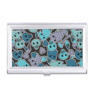 Skulls, and hearts on black background 2 business card case