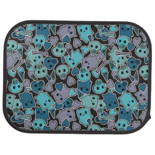 Skulls, and hearts on black background 2 car mat