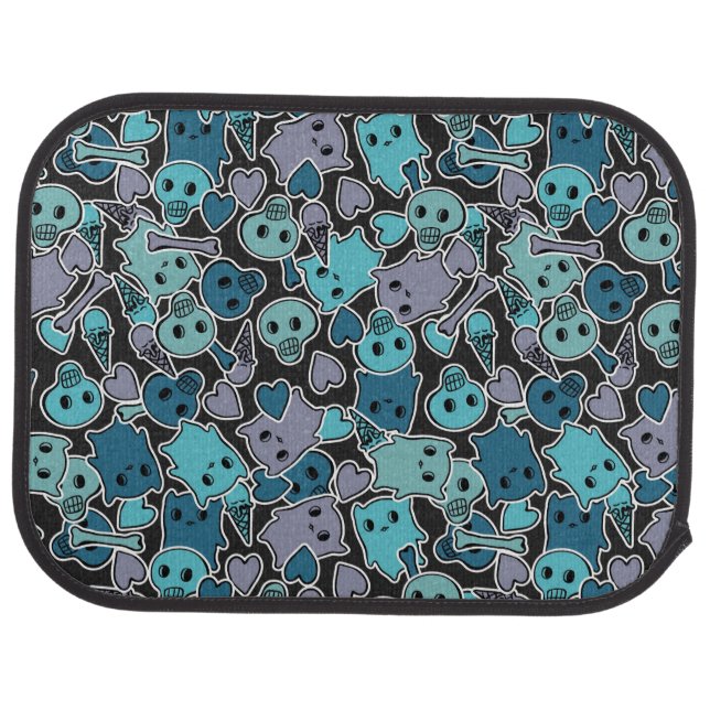 Skulls, and hearts on black background 2 car mat (Rear)