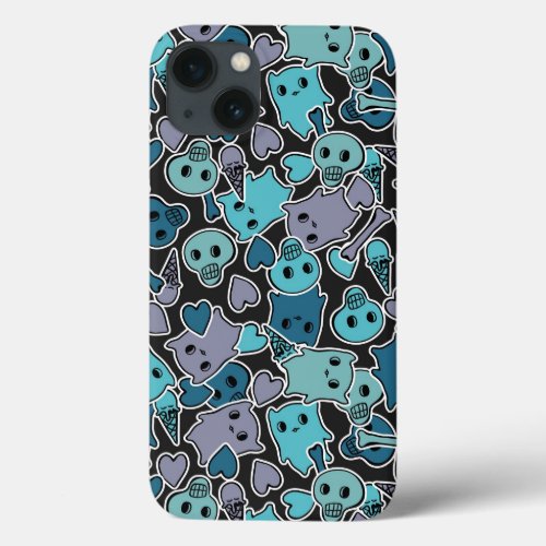 Skulls and hearts on black background 2 iPhone 13 case