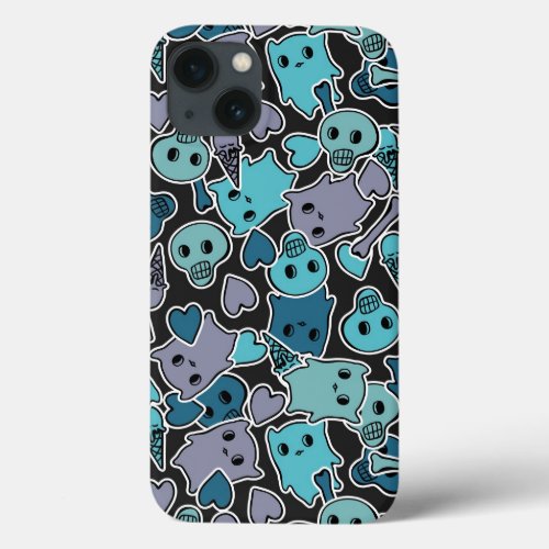 Skulls and hearts on black background 2 iPhone 13 case