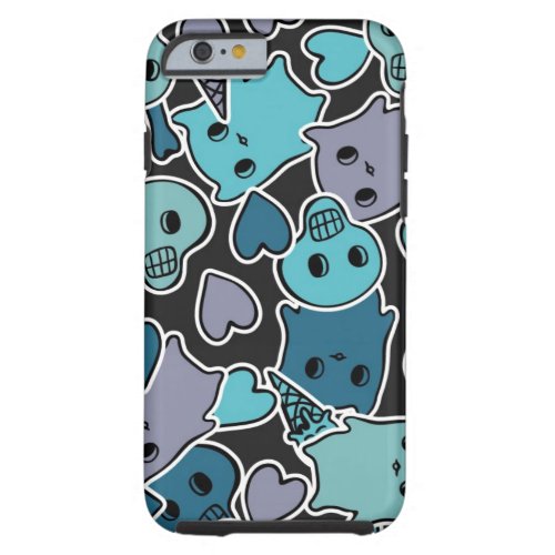 Skulls and hearts on black background 2 tough iPhone 6 case