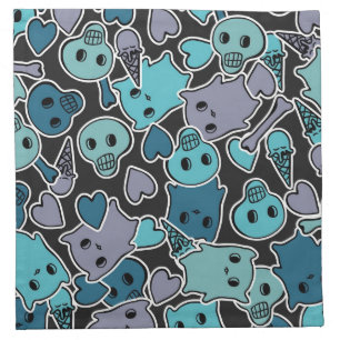 Skulls, and hearts on black background 2 cloth napkin