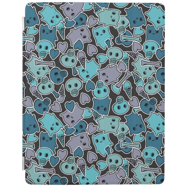 Skulls, and hearts on black background 2 iPad smart cover (Front)