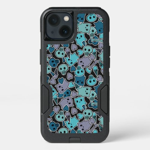 Skulls and hearts on black background 2 iPhone 13 case