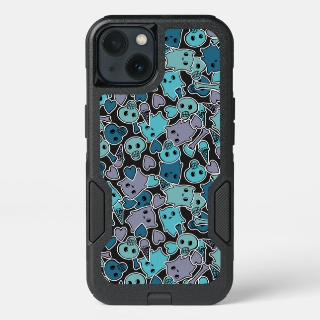 Skulls, and hearts on black background 2 otterbox iPhone case (Back)