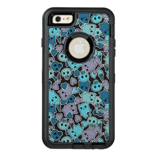 Skulls and hearts on black background 2 OtterBox defender iPhone case