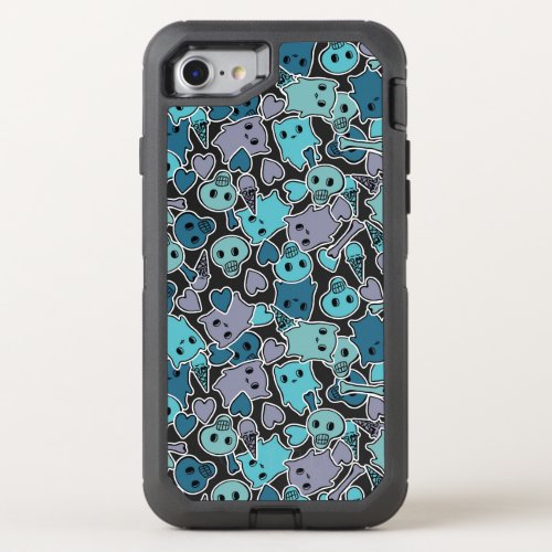 Skulls and hearts on black background 2 OtterBox defender iPhone SE87 case