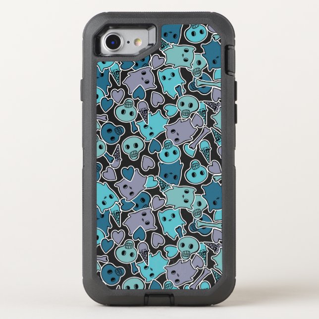 Skulls, and hearts on black background 2 otterbox iPhone case (Back)