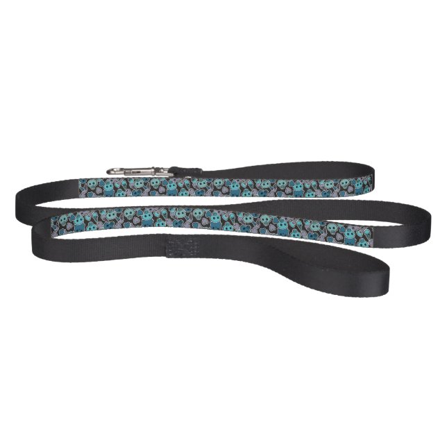 Skulls, and hearts on black background 2 pet leash (Full)