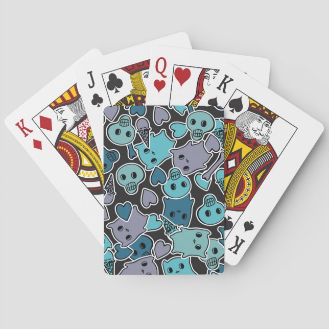 Skulls, and hearts on black background 2 poker cards (Back)
