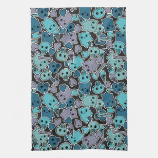 Skulls, and hearts on black background 2 towel