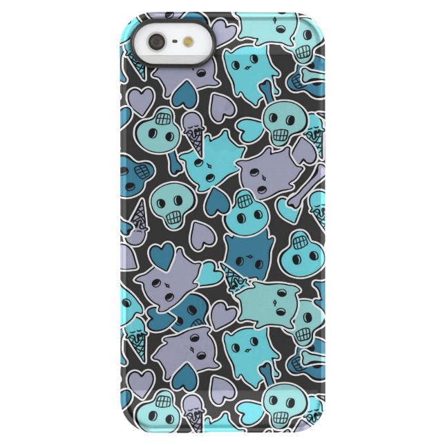 Skulls, and hearts on black background 2 uncommon iPhone case (Back)