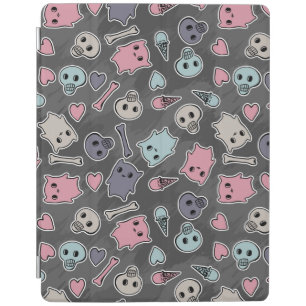 Skulls, and hearts on black background iPad smart cover