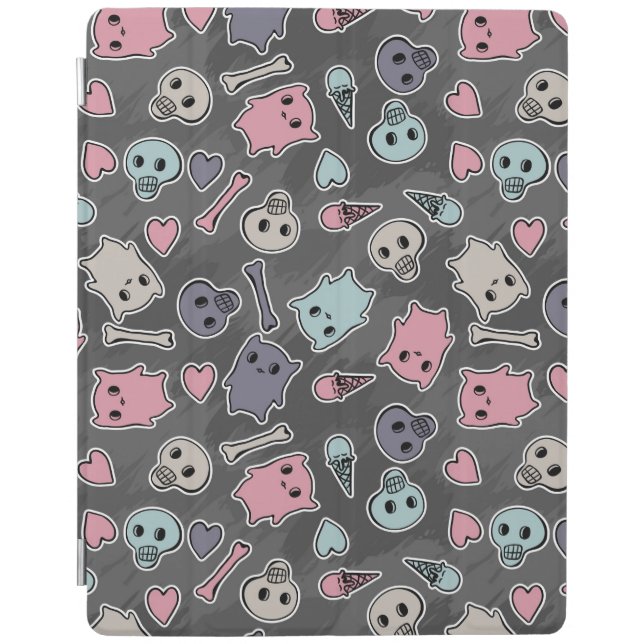 Skulls, and hearts on black background iPad smart cover (Front)
