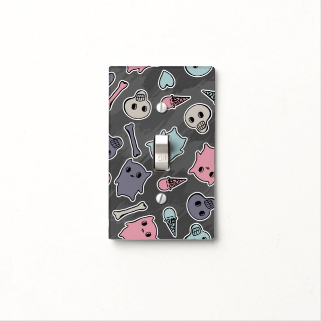 Skulls, and hearts on black background light switch cover (In Situ)