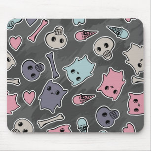 Skulls, and hearts on black background mouse pad