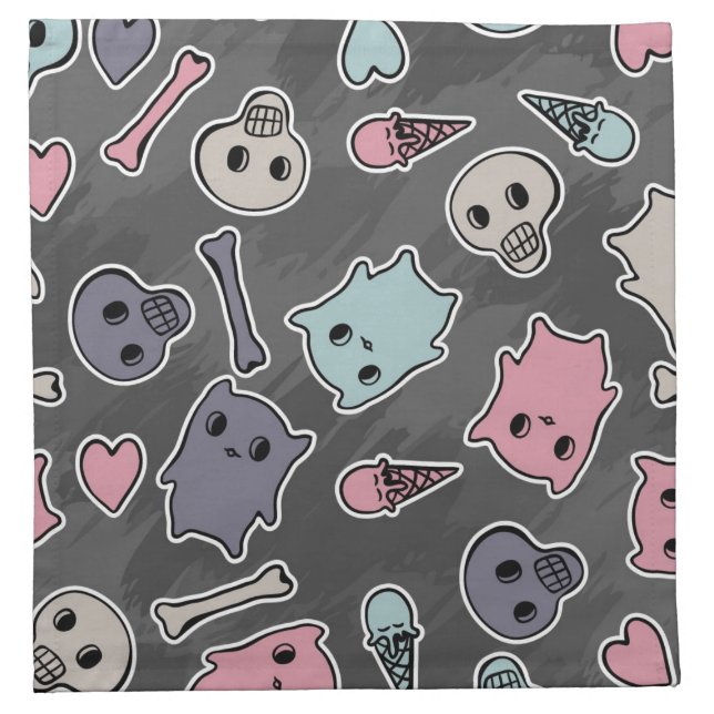 Skulls, and hearts on black background napkin (Front)