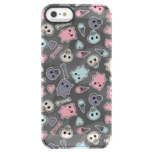 Skulls, and hearts on black background permafrost iPhone SE/5/5s case