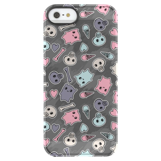 Skulls, and hearts on black background uncommon iPhone case (Back)