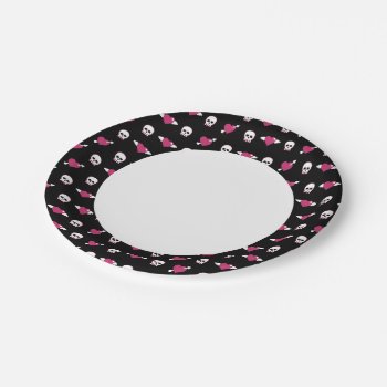 Skulls And Hearts Paper Plates by boutiquey at Zazzle