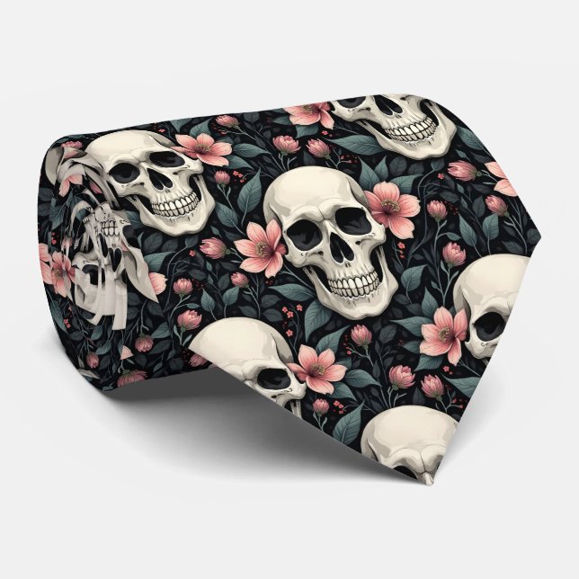 Skulls and Hellebores Neck Tie (Rolled)