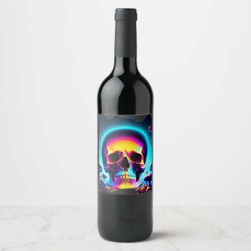 Skulls and mushroom psychedelic  wine label