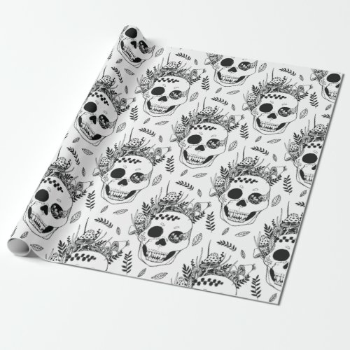 Skulls and Mushrooms Halloween cute spooky pattern Wrapping Paper