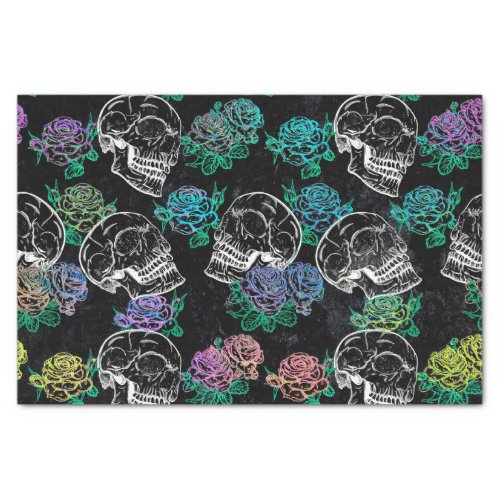 Skulls and Ombre Roses  Cool Funky Dark Grunge Tissue Paper