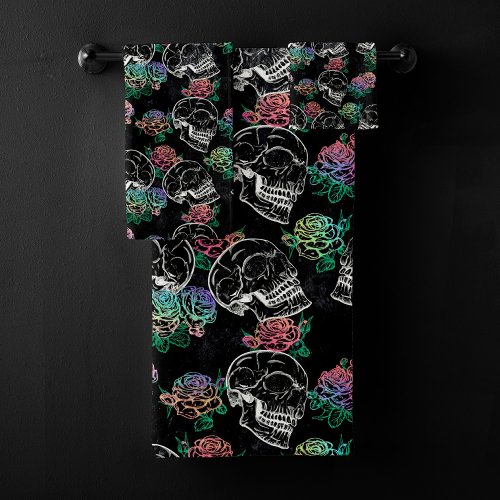 Skulls and Ombre Roses  Gothic Glam Pastel Grunge Bath Towel Set