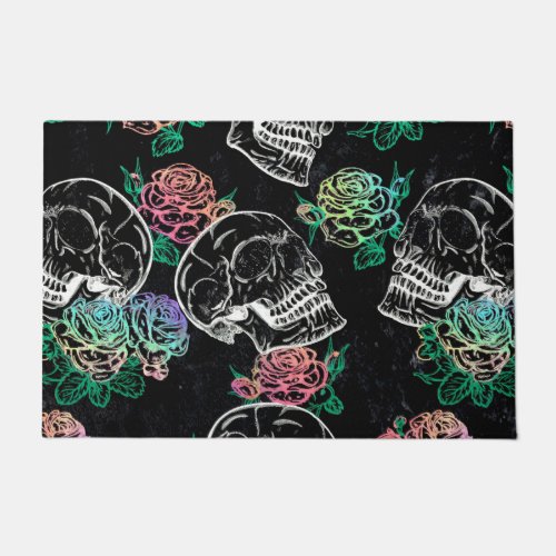 Skulls and Ombre Roses  Gothic Glam Pastel Grunge Doormat