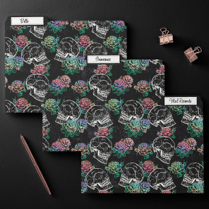 Skulls and Ombre Roses   Gothic Glam Pastel Grunge File Folder