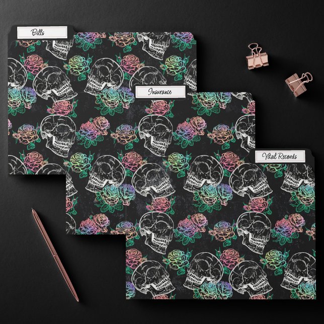 Skulls and Ombre Roses | Gothic Glam Pastel Grunge File Folder (Creator Uploaded)
