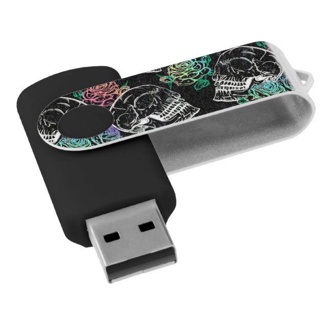 Skulls and Ombre Roses | Gothic Glam Pastel Grunge Flash Drive (Angled)