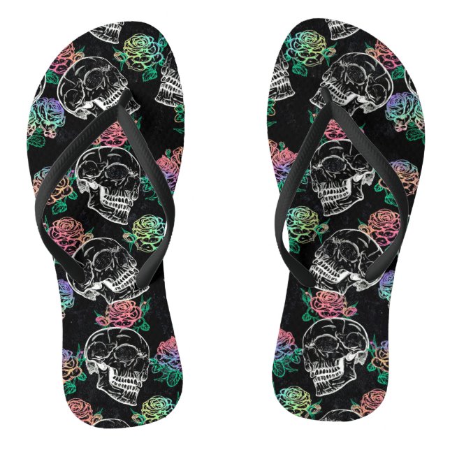 Skulls and Ombre Roses | Gothic Glam Pastel Grunge Flip Flops (Footbed)