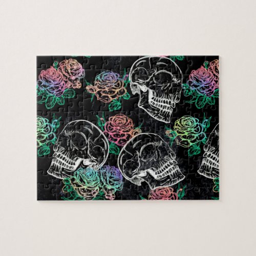 Skulls and Ombre Roses  Gothic Glam Pastel Grunge Jigsaw Puzzle