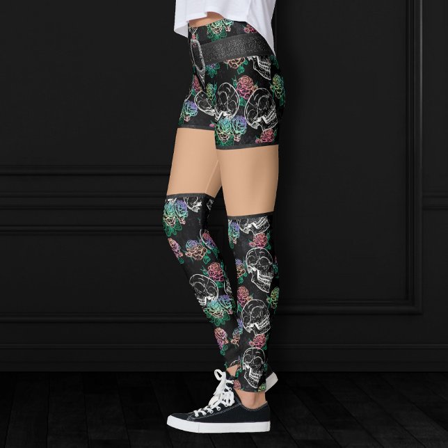 Skulls and Ombre Roses | Gothic Glam Pastel Grunge Leggings (Creator Uploaded)