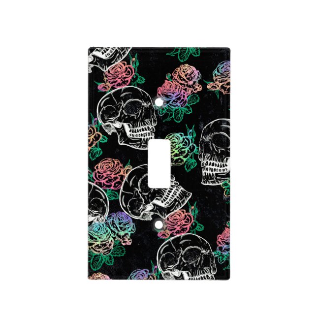Skulls and Ombre Roses | Gothic Glam Pastel Grunge Light Switch Cover (Front)