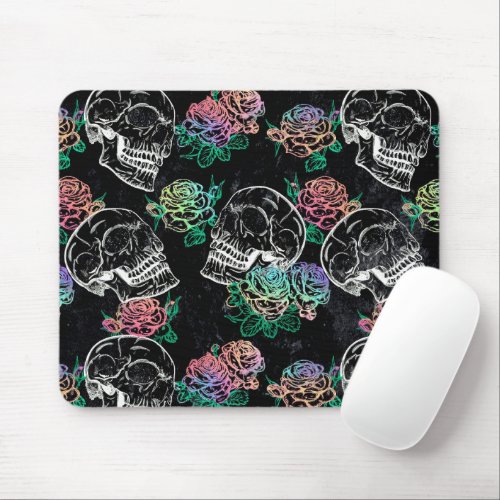 Skulls and Ombre Roses  Gothic Glam Pastel Grunge Mouse Pad
