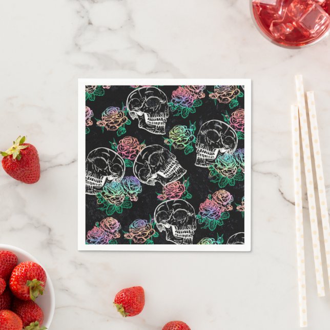 Skulls and Ombre Roses | Gothic Glam Pastel Grunge Napkins (Insitu)